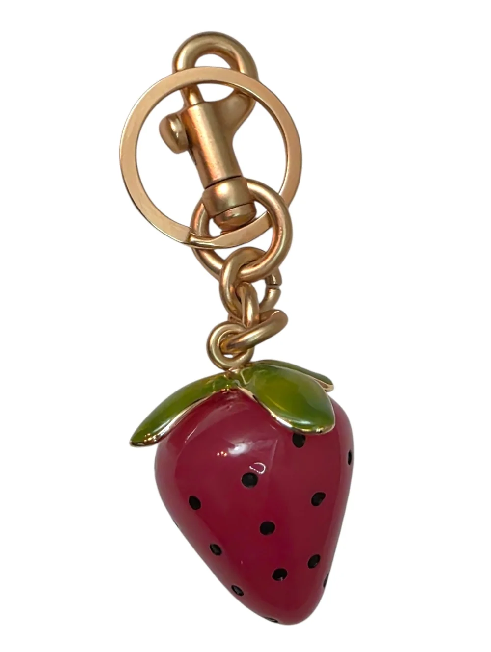 Gold-tone Strawberry Charm Keychain - Pink Strawberry Accent